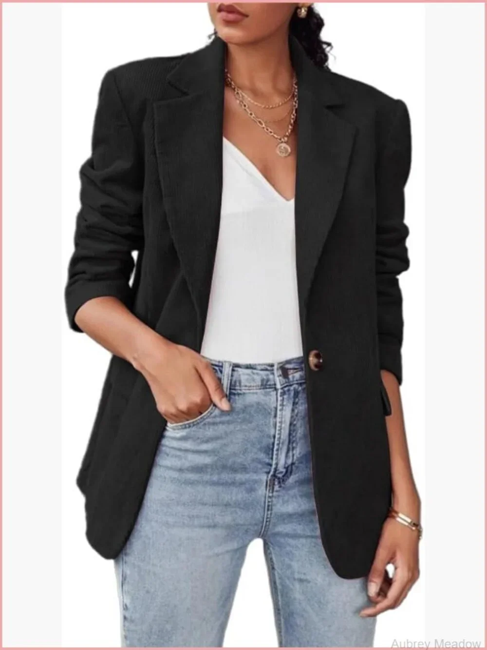 Long Sleeve Corduroy Blazer Notch Lapel Business Casual Dressy Suit Jacket